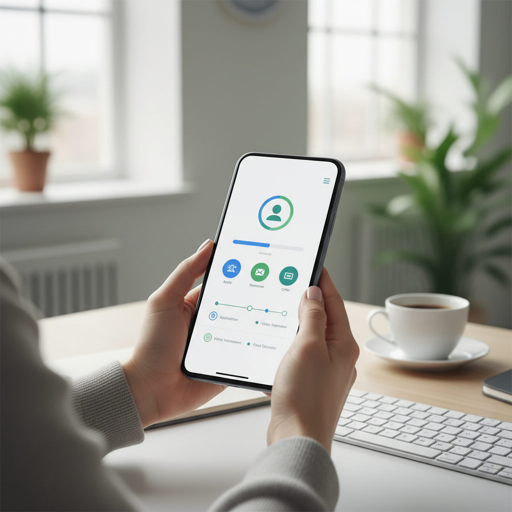 Expérience candidat moderne sur smartphone avec plateforme de recrutement