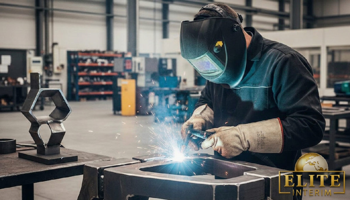 Soudeur roumain expert travaillant dans un atelier industriel français.