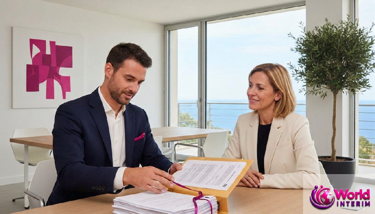 Un consultant présente un dossier à un client dans un bureau.