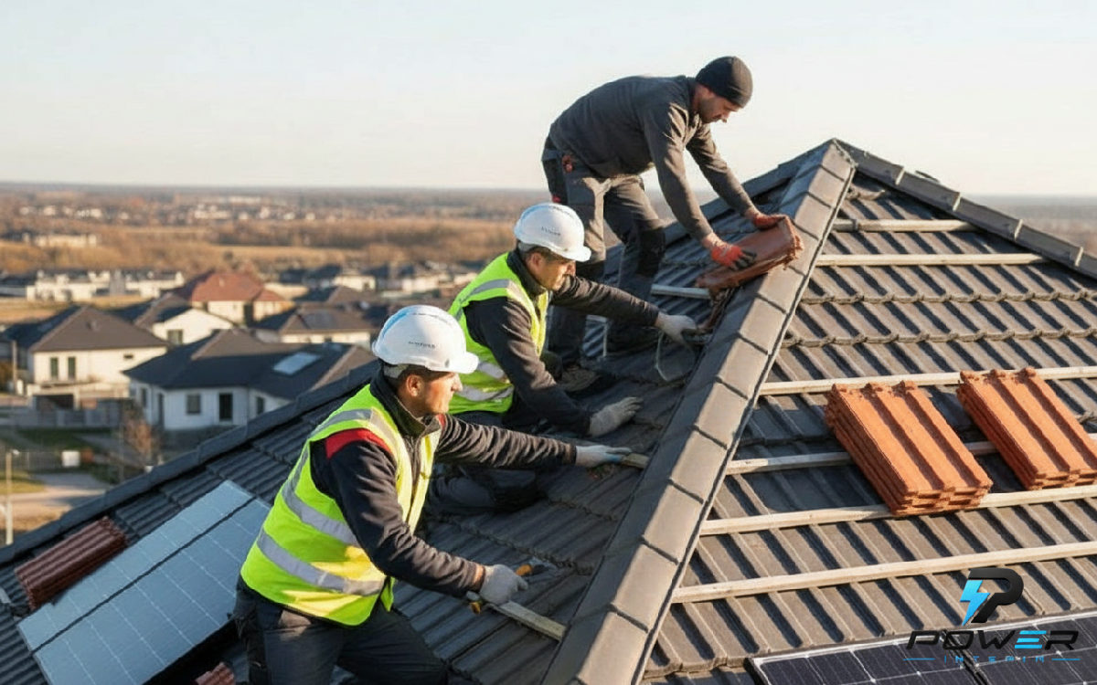 Ouvriers roumains qualifiés installant une toiture complexe avec expertise.