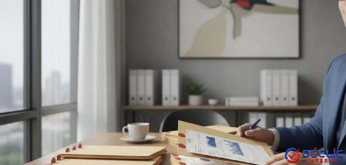 Dossiers de candidats roumains dans un bureau de recrutement.