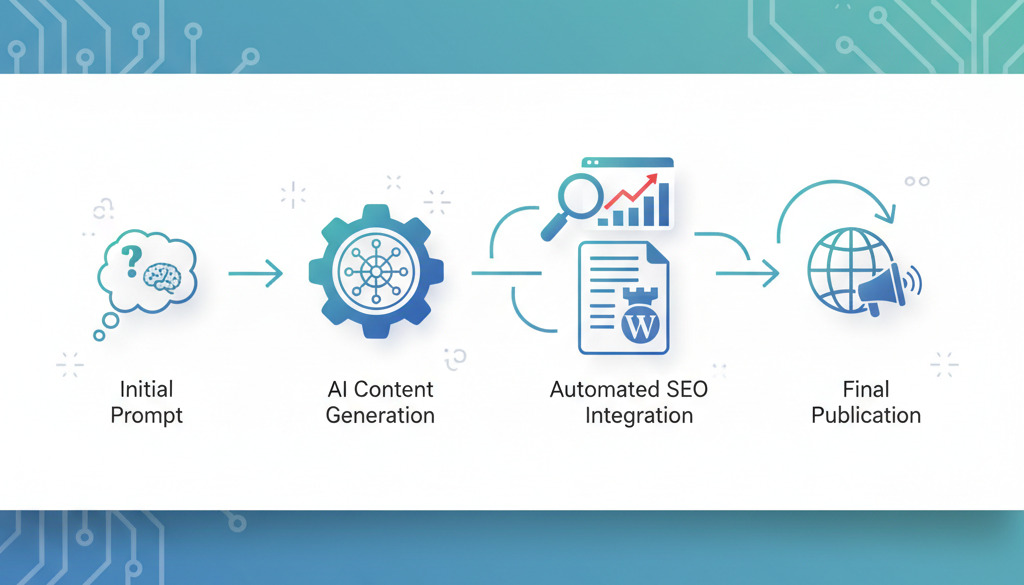 Infographic of AI content generation workflow on WordPress.