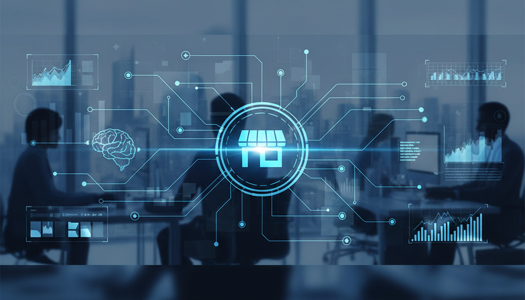 AI analyzing search engine data to boost small business visibility.