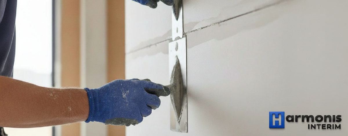 Artisan réalisant un joint de placo impeccable.
