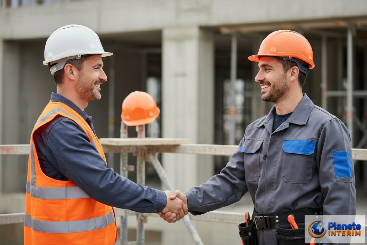 Gestionnaire et ouvrier roumain scellent une collaboration.