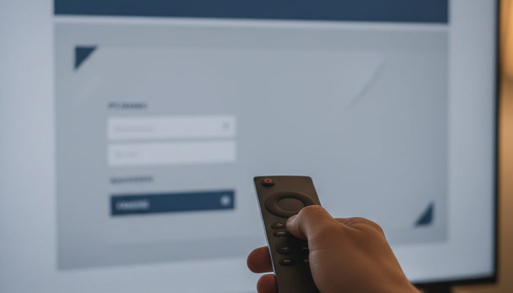 Fernbedienung mit Hand, die Zugangsdaten in IPTV-Smarters eingibt.