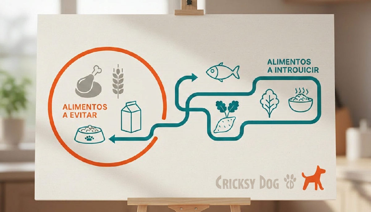 Diagrama de dieta de eliminación para perros alérgicos.