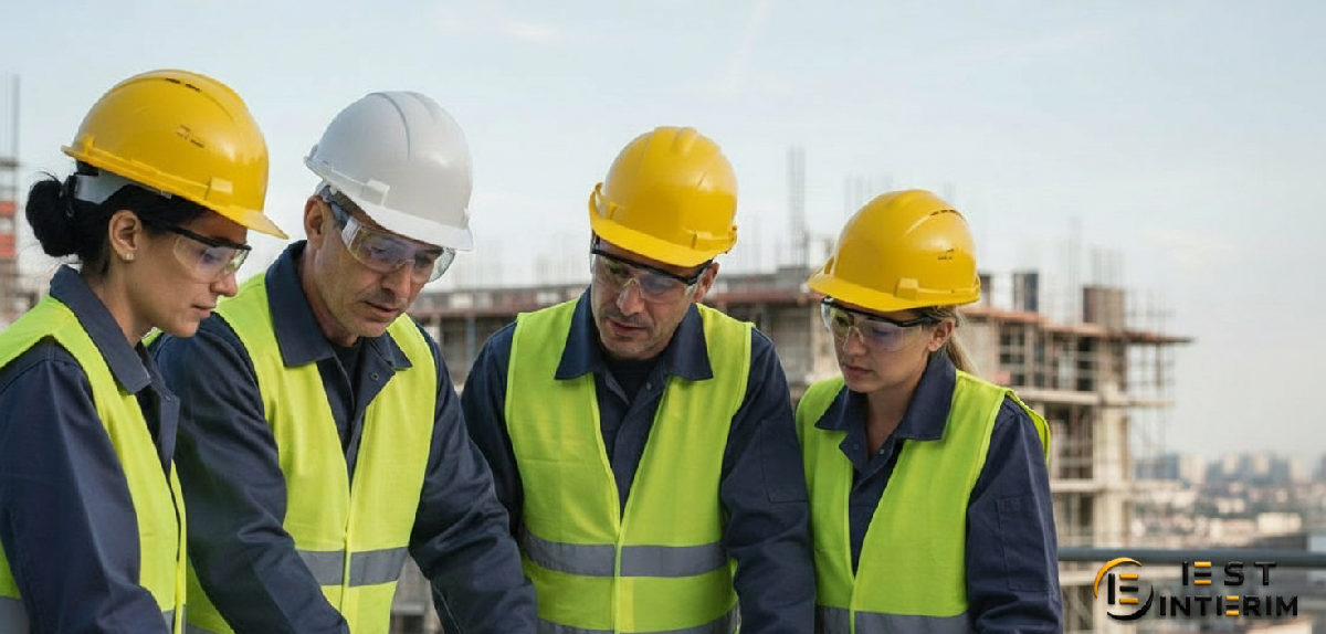 Groupe d'ouvriers qualifiés sur un chantier français.