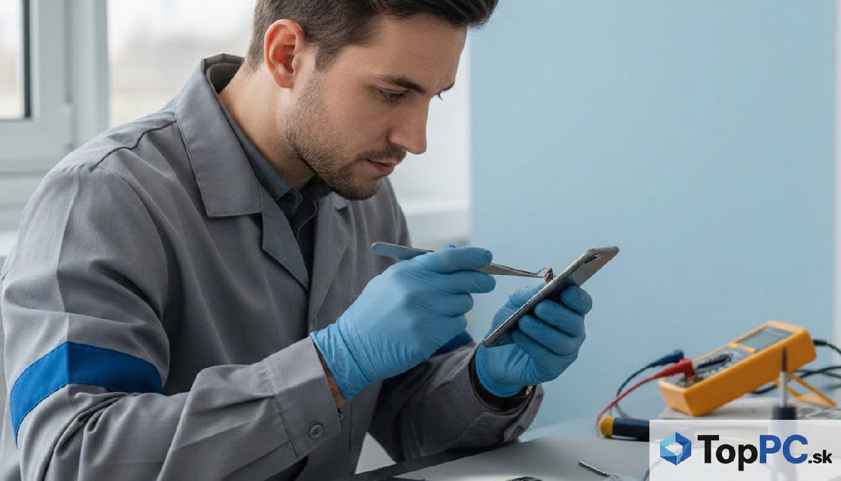 ako kúpiť repasovaný iphone – Technik kontroluje repasovaný iPhone v laboratóriu.