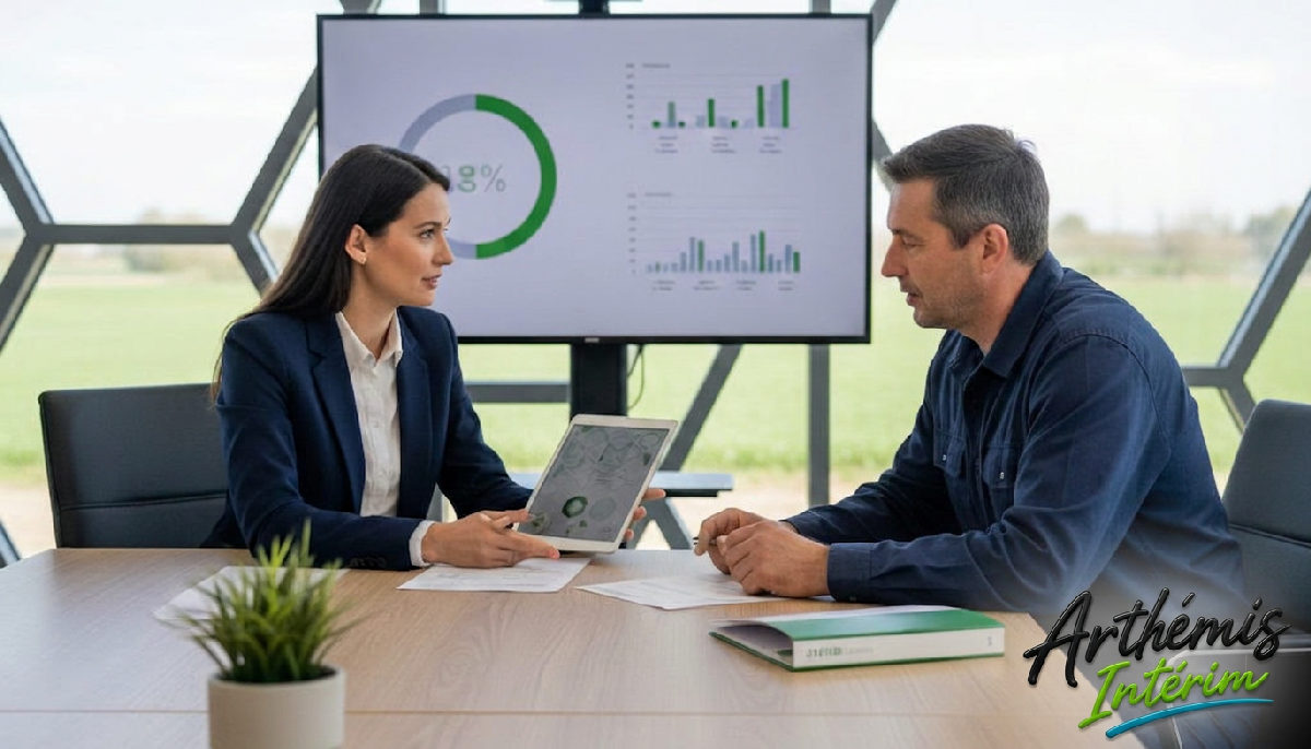 Responsable RH discutant avec un candidat agricole roumain.