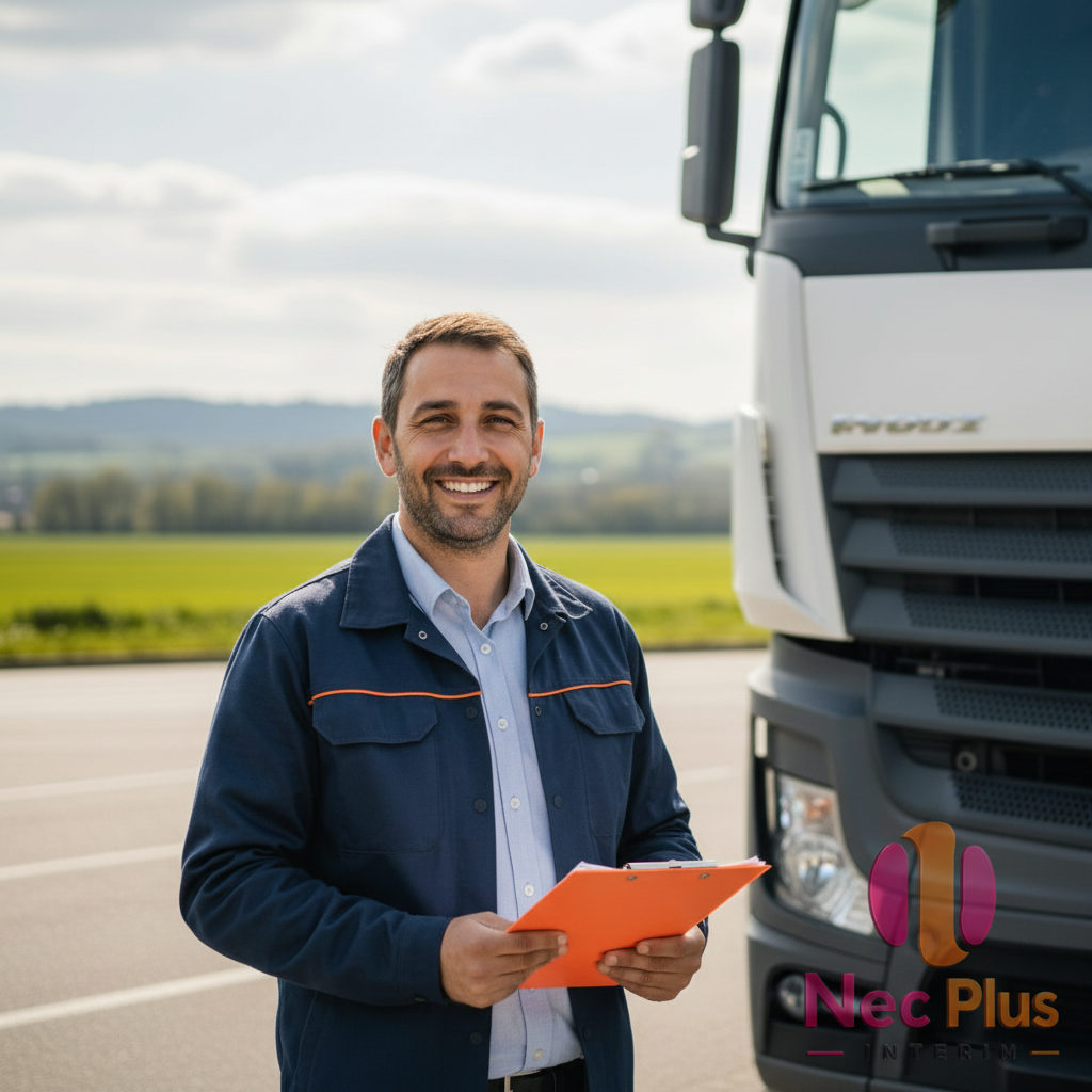 comment accueillir un chauffeur roumain en France - Chauffeur roumain souriant devant son camion en France.
