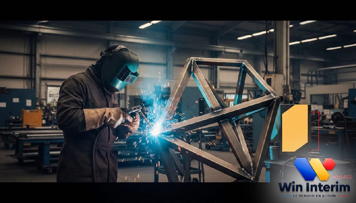 recrutement soudeurs roumains industrie - Soudeur professionnel travaillant dans un atelier industriel.