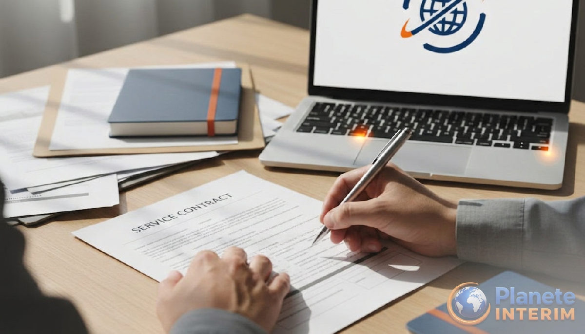 Signature d'un contrat de prestation de service au bureau.