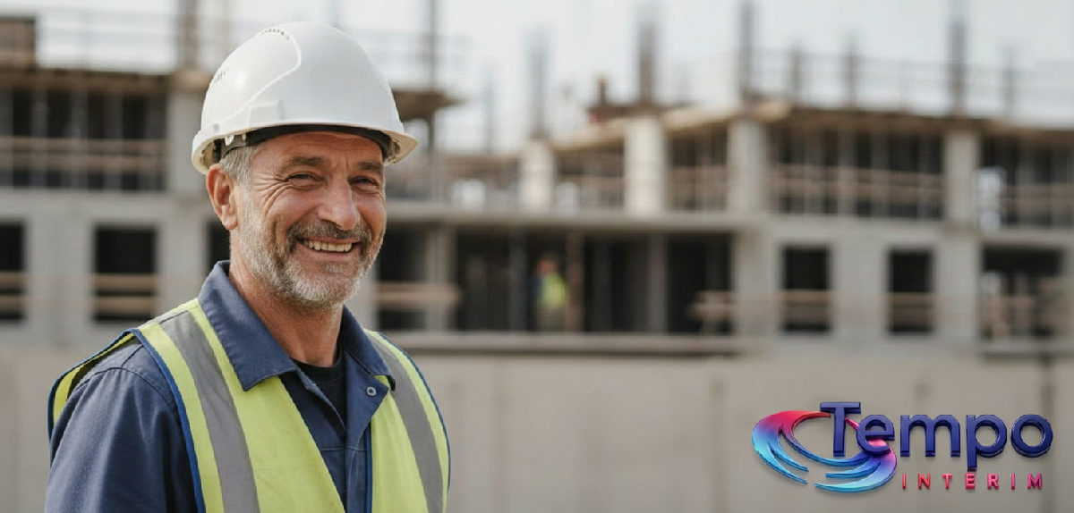 Ouvrier roumain souriant sur un chantier français, symbole de succès.