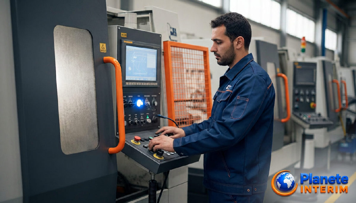 Opérateur roumain qualifié dans une usine de fabrication française.