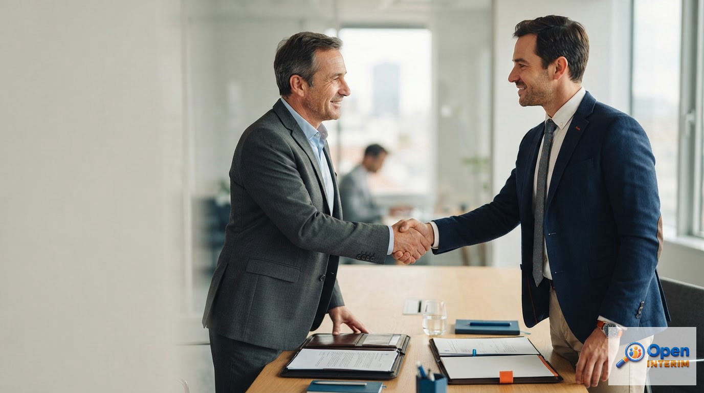 Une poignée de main professionnelle entre un dirigeant et un conseiller.