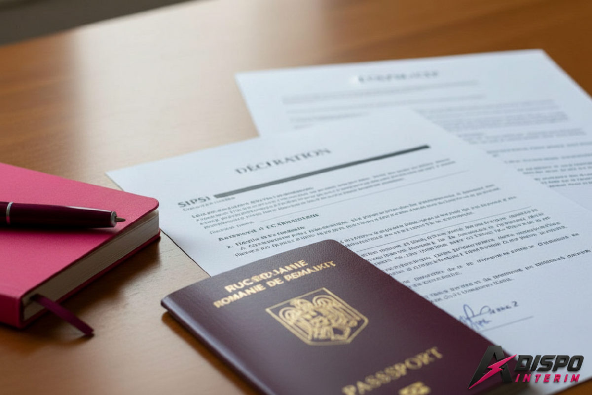 Documents officiels : passeport roumain, contrat de travail français, formulaire SIPSI.