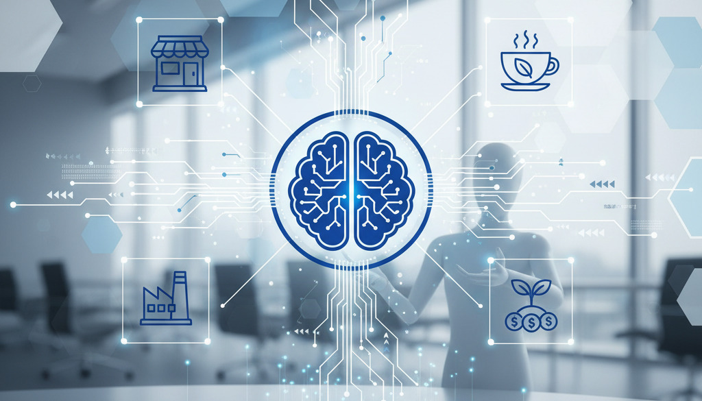 A non-tech business owner using a laptop with AI analytics.