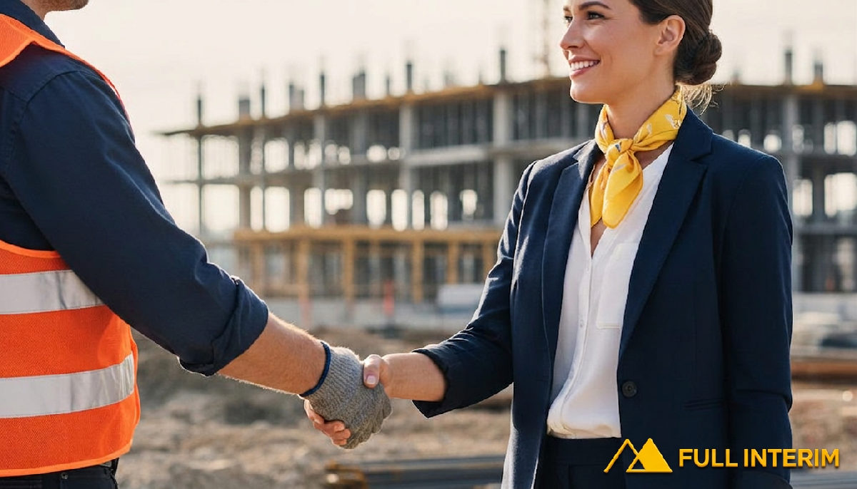 Recruteur et chef de chantier se serrant la main sur un site.