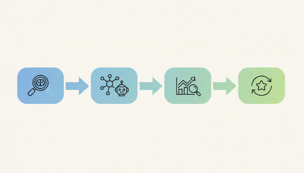 Four-step flowchart for integrating AI into keyword research.