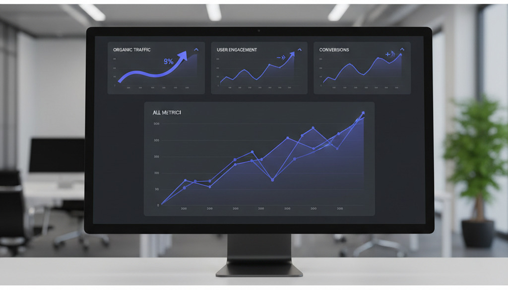 Dashboard showing positive upward trends in website metrics.