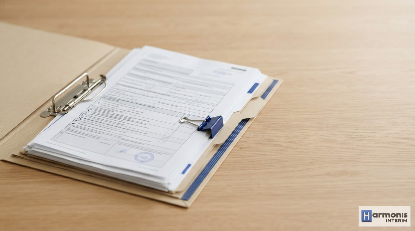 Un dossier administratif organisé contenant des contrats de détachement et formulaires A1.
