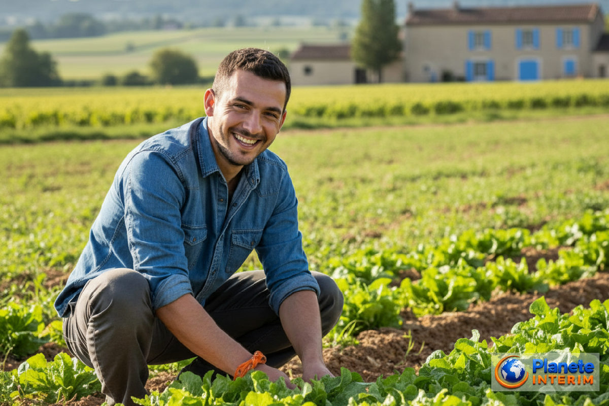 Ouvrier agricole roumain souriant dans une exploitation française.