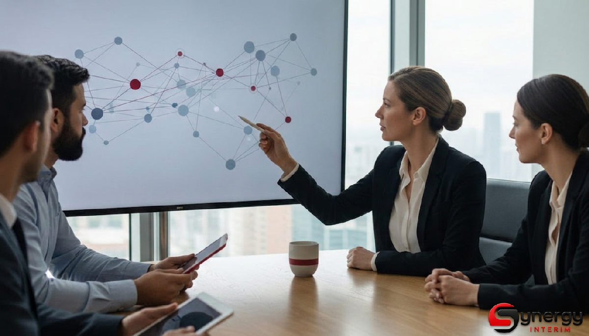 Optimisation RH PME : Intérim International Synergy 1 optimisation rh pme intérim international - Une responsable RH discute de l'optimisation des effectifs pour une PME.