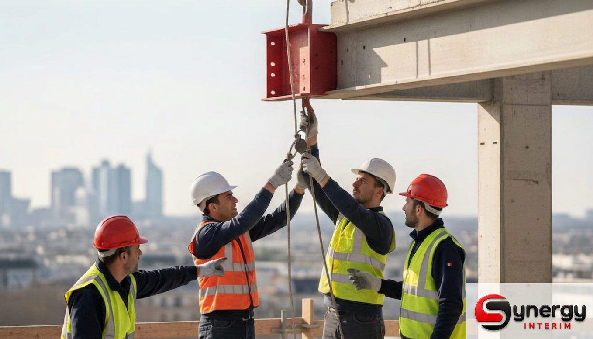 Optimisation RH PME : Intérim International Synergy 1 Ouvriers roumains qualifiés sur un chantier en France, teamwork et expertise.
