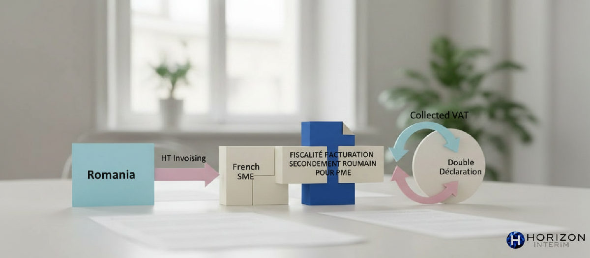 fiscalité facturation secondement roumain pour pme - Infographie sur l'autoliquidation TVA, secondement roumain et fiscalité PME.