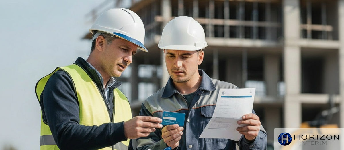 Chef de chantier vérifiant documents de conformité sur un site.