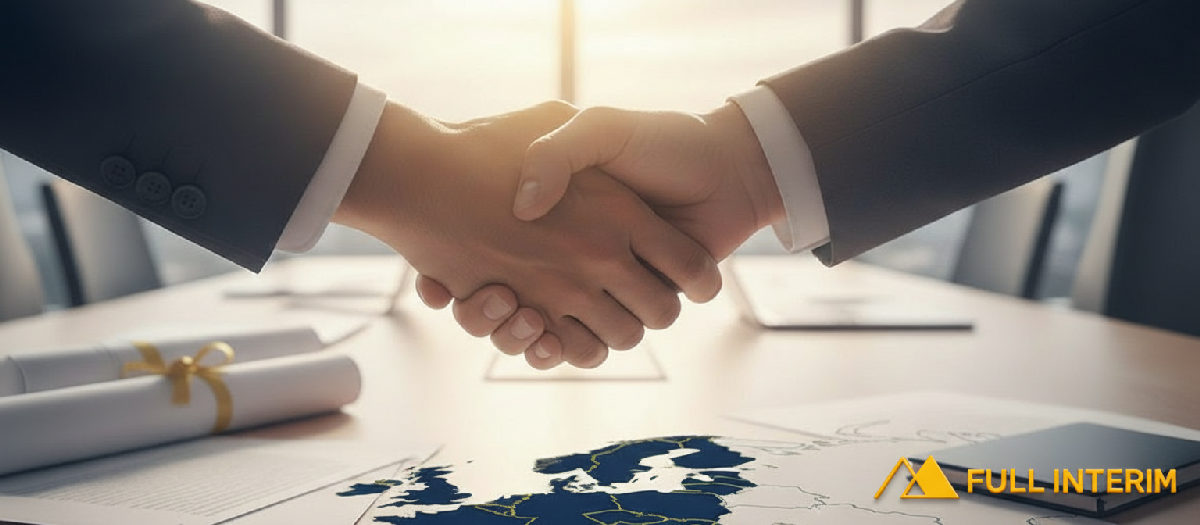 Carte de France et de Roumanie connectées, symbolisant la collaboration et le recrutement.