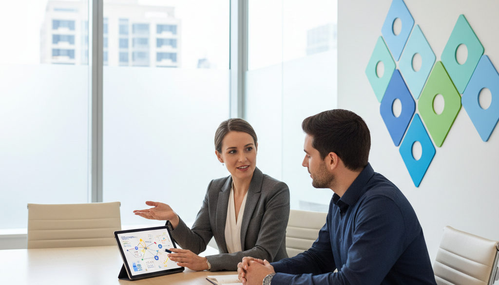 Recruteur professionnel discutant des compétences avec un candidat concentré.