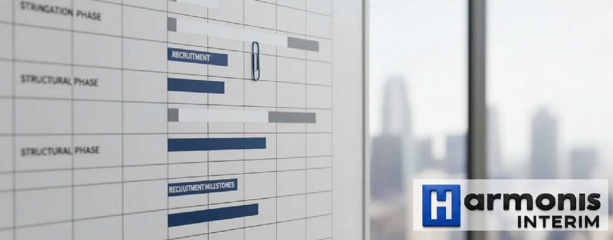 Calendrier BTP avec jalons de recrutement, symbolisant la réactivité.