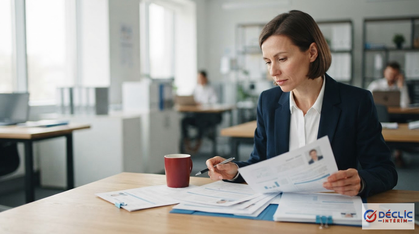 Un responsable RH examinant des dossiers de candidature pour un détachement.