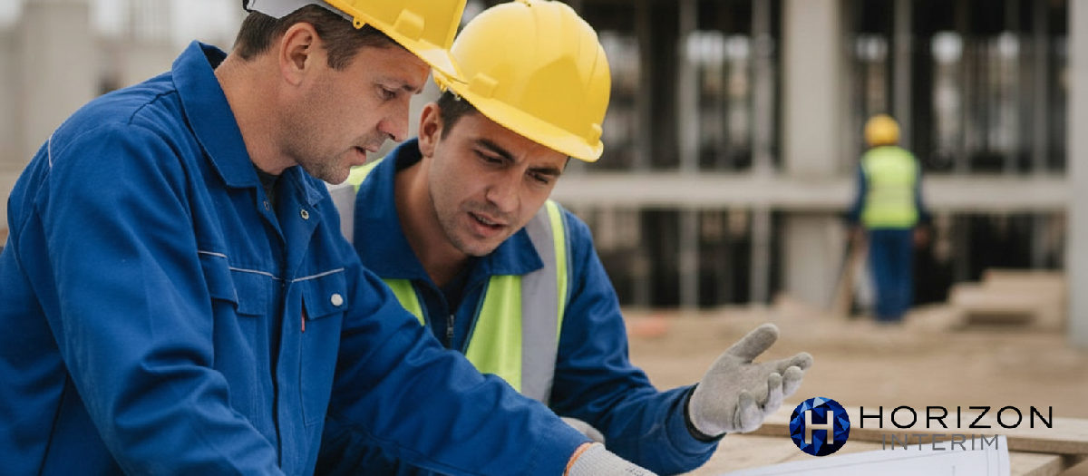 Explication des plans du chantier par le chef d'équipe.