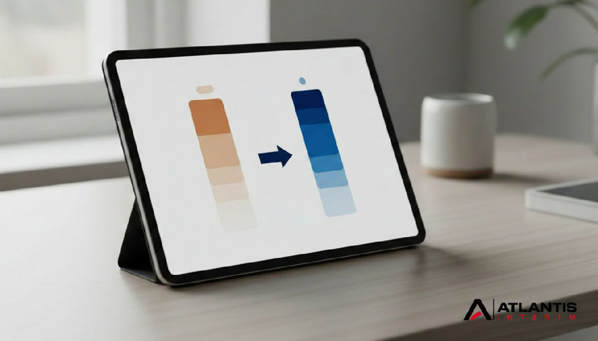 Tablette affichant un comparatif des délais de recrutement.