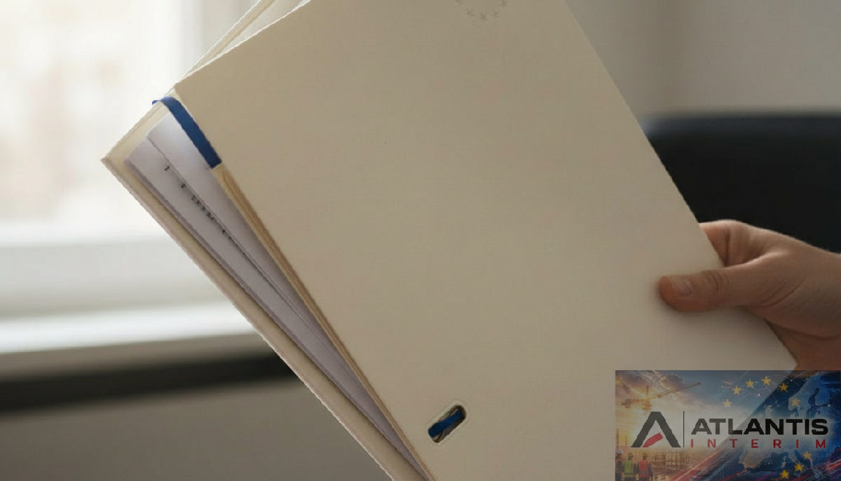 Dossier administratif avec logo de l'Union Européenne.