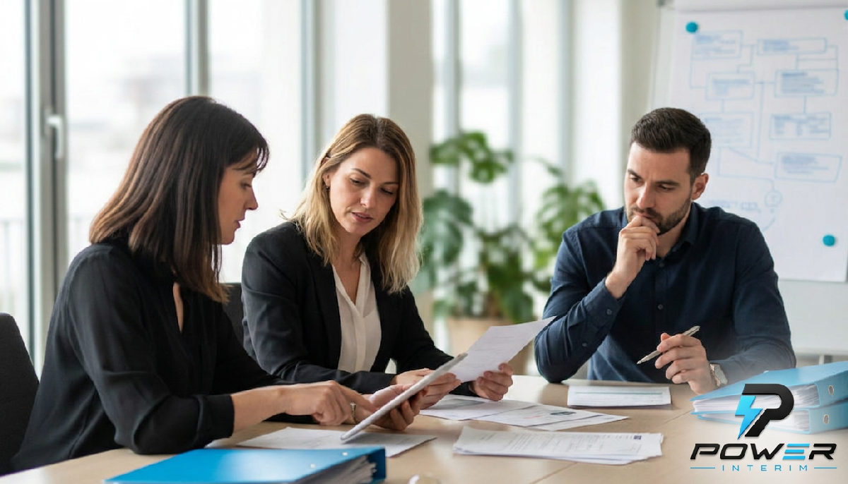 Consultants analysant des profils pour des postes de tri en logistique.