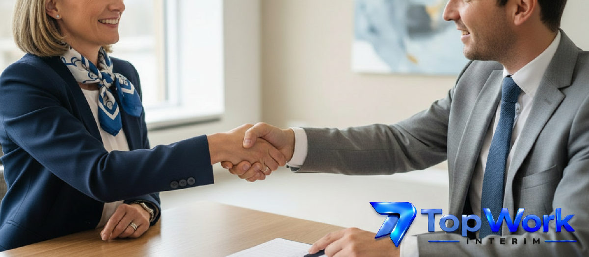 Poignée de main entre un manager français et un représentant TopWork Interim.