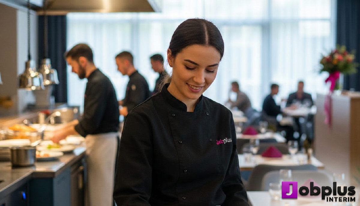 Des employés de cuisine préparent des plats pendant un service intense.