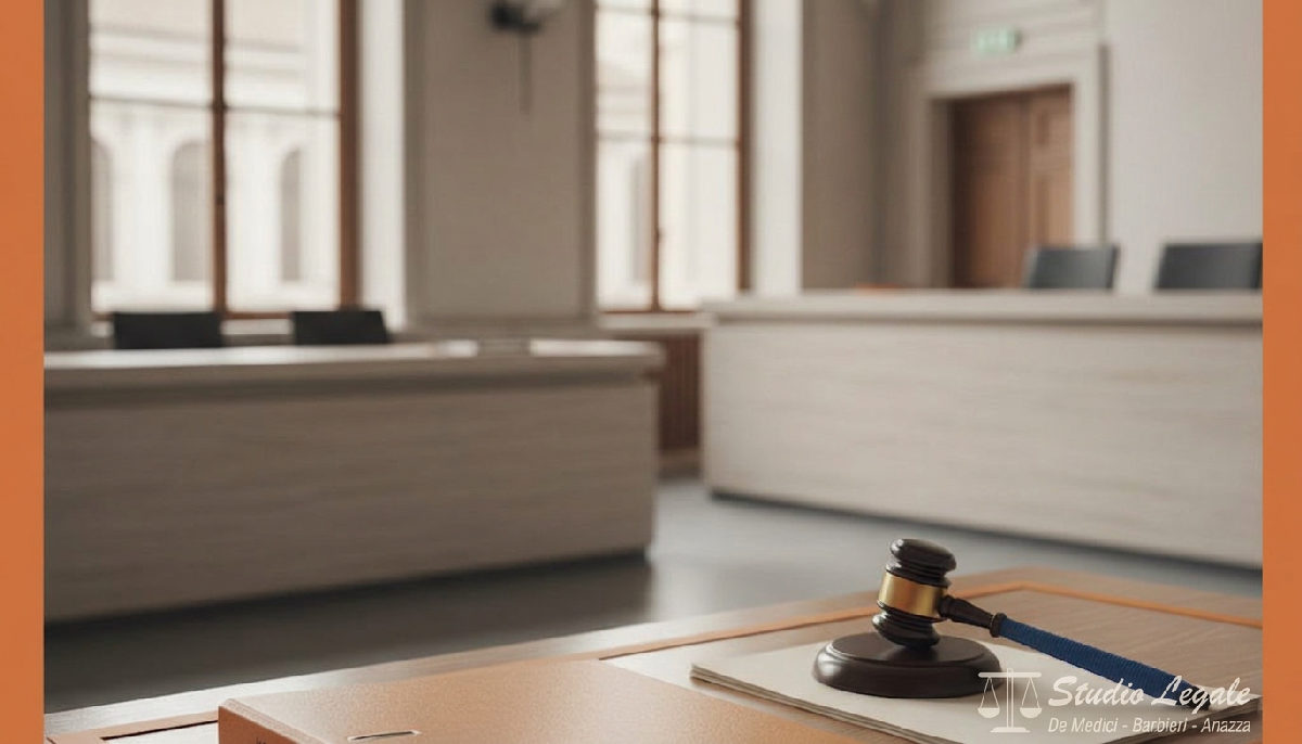 Aula di tribunale a Roma: fascicolo di sfratto concluso con successo.