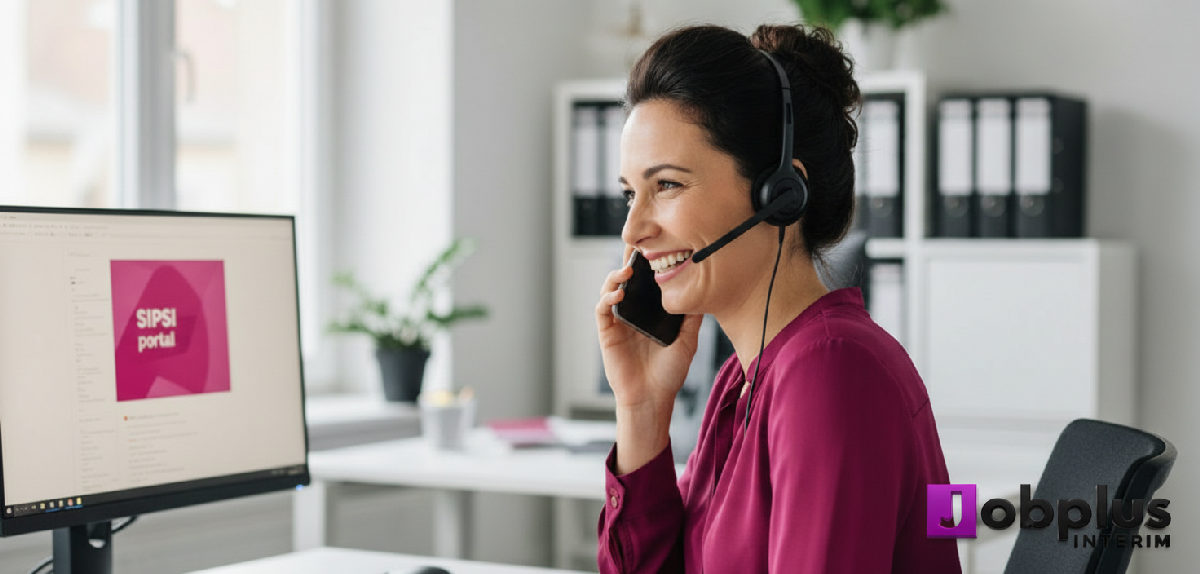 Employé au téléphone avec interface SIPSI sur l'écran.