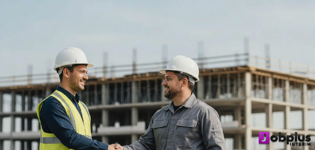 Partenariat réussi : chef de chantier français et travailleur roumain.