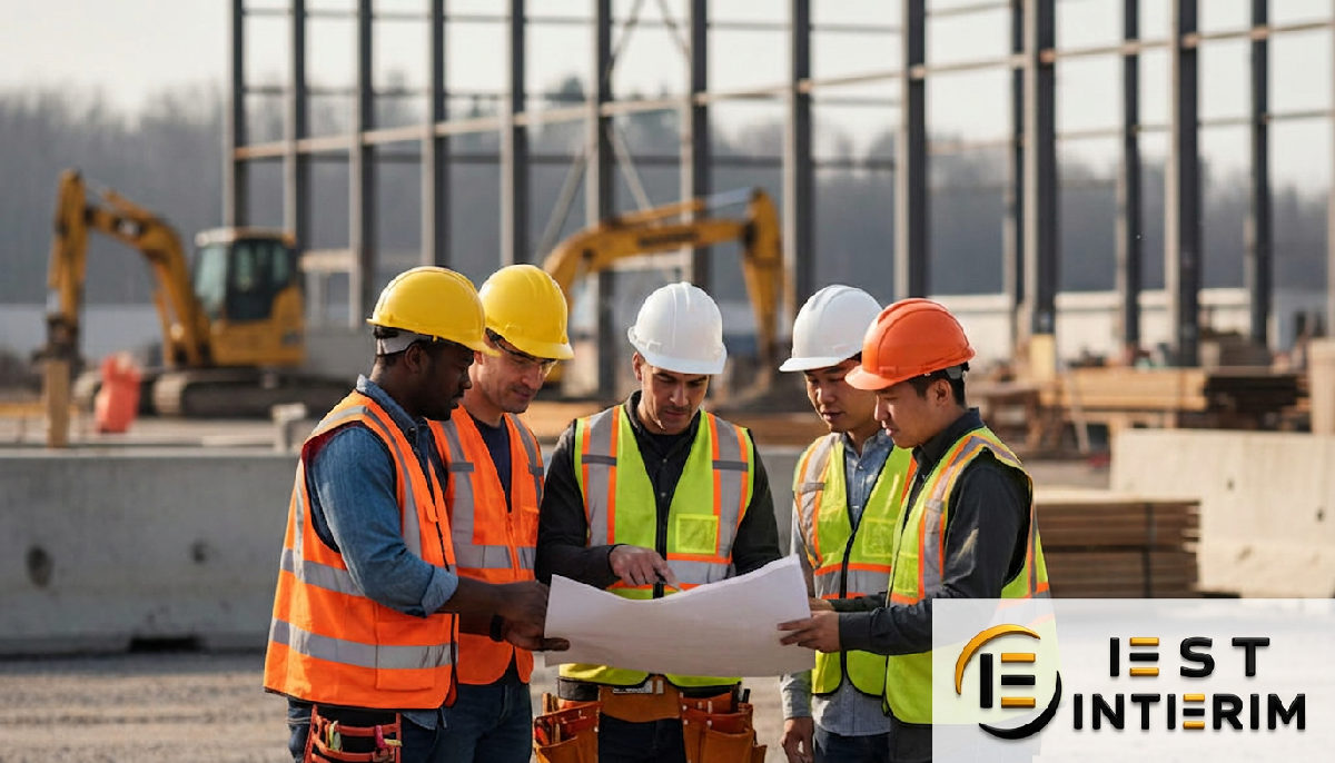 Équipe diverse sur un chantier, symbolisant l'intégration et le travail d'équipe.