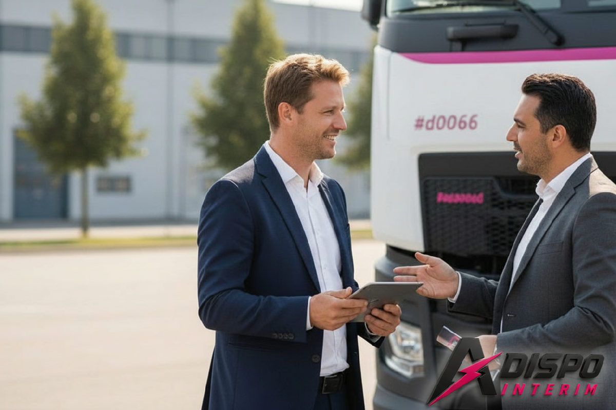 Professionnels français et roumains discutant devant un camion.
