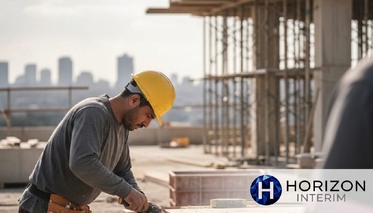 Artisan qualifié sur un chantier en casque.