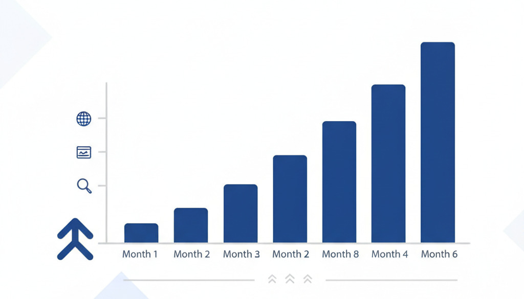 Bar chart showing positive business growth trends over six months.