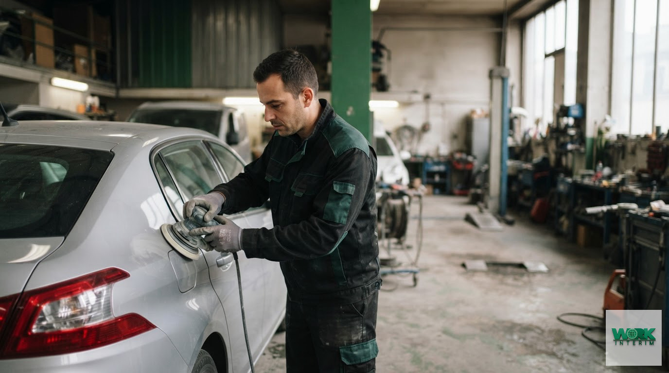 Un carrossier réparant un véhicule dans un atelier parisien.