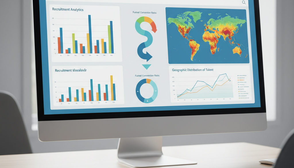 Tableau de bord coloré affichant les analyses de recrutement et les taux de conversion.